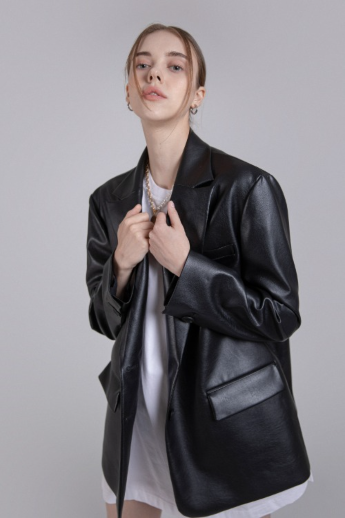 Leather Blazer Jaket (Black)